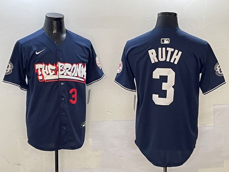 Men New York Yankees #3 Ruth Drak Blue four generations Joint Name 2025 Nike MLB Jersey style 3